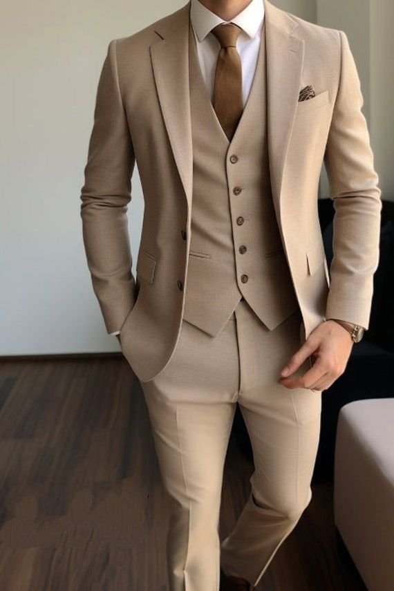 Ivory color 3-Piece Suits for Men's Wedding
