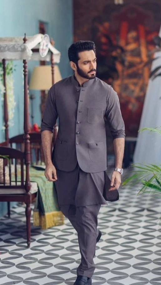 Men’s Charcoal Grey Waistcoat Shalwar Kameez