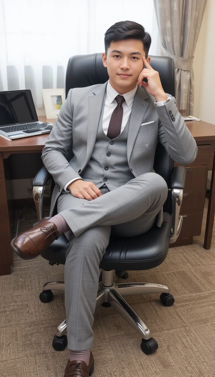 Classic Office Look: Gray Suit and White Dress Shirt