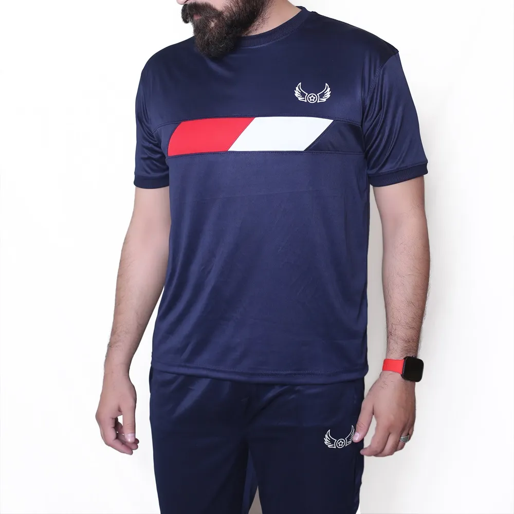 Blue with white-Red Stripe Sports Tshirt