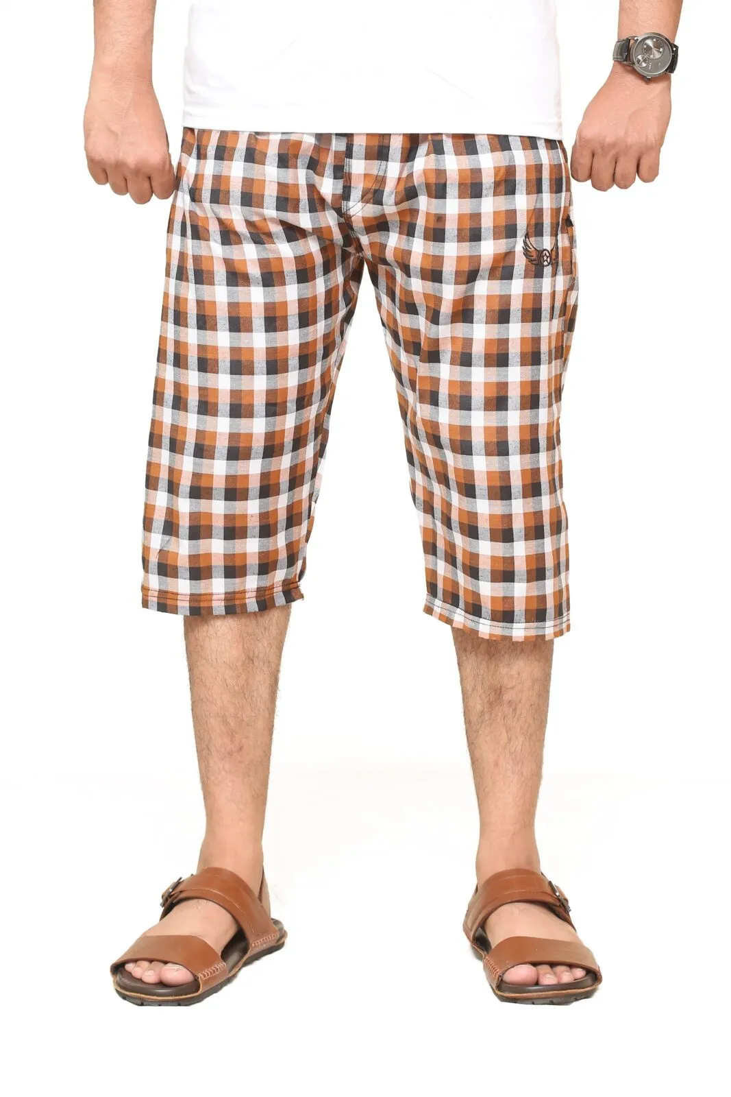Decent Brown Cotton Shorts For Men