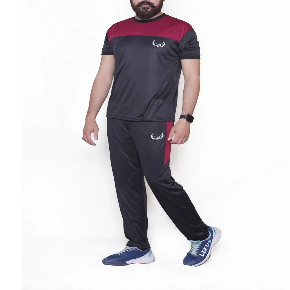 Maroon Black Active Tracksuits