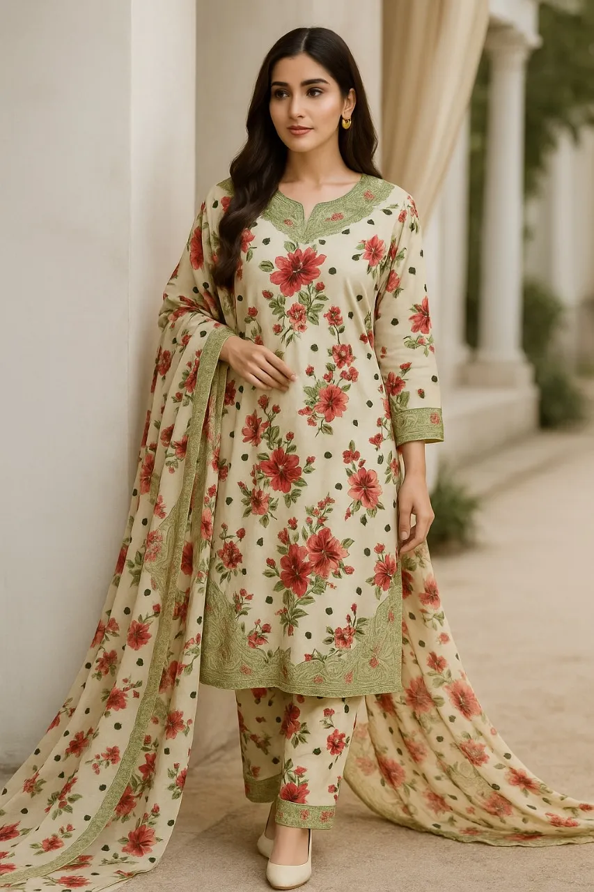 3 Piece Cotton Lawn Suit - Printed (Pret) AMP 02