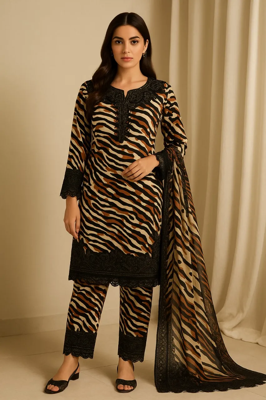 3 Piece Cotton Lawn Suit - Printed (Pret) AMP 03