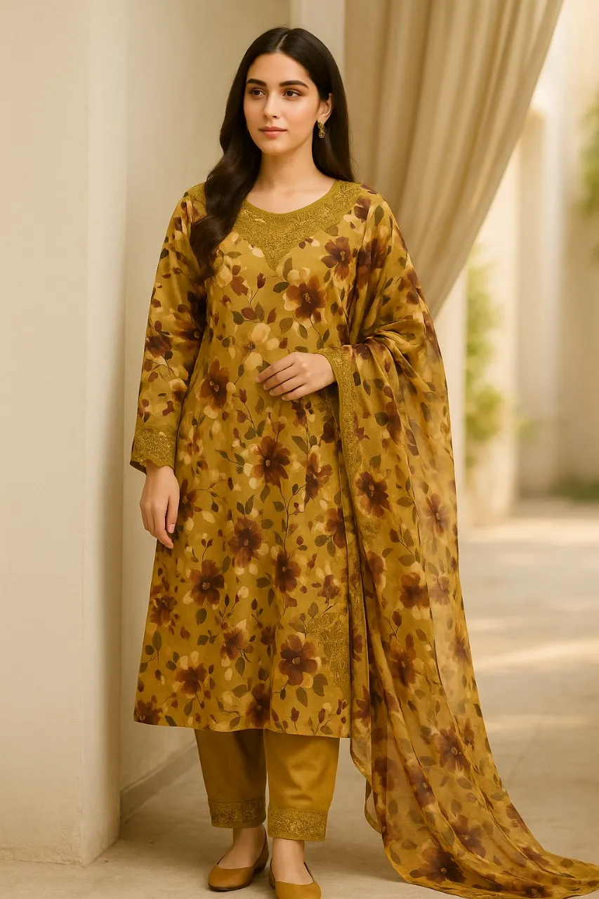 3 Piece Cotton Lawn Suit - Printed (Pret) AMP 04