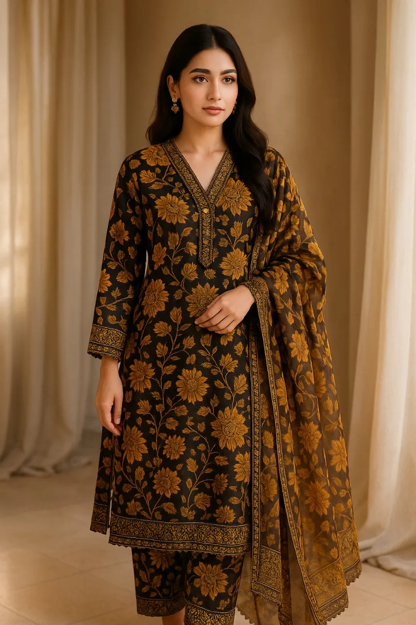 3 Piece Cotton Lawn Suit - Printed (Pret) AMP 05