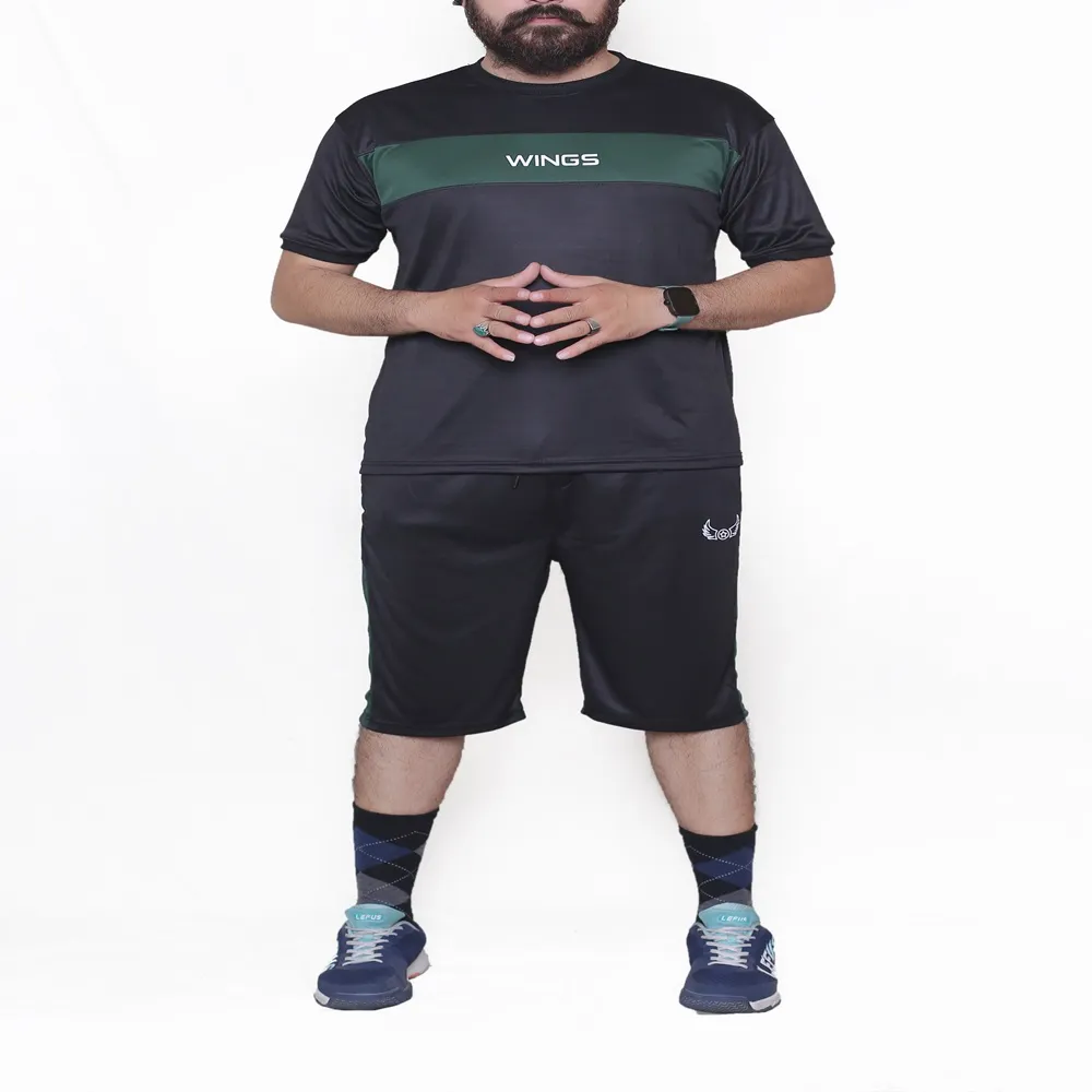 Green Black Active Tracksuits with Shorts