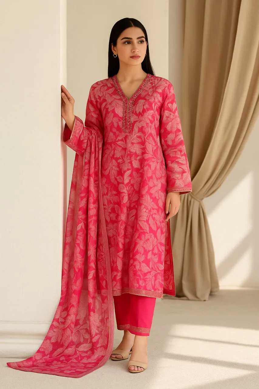 3 Piece Cotton Lawn Suit - Printed (Pret) AMP 06