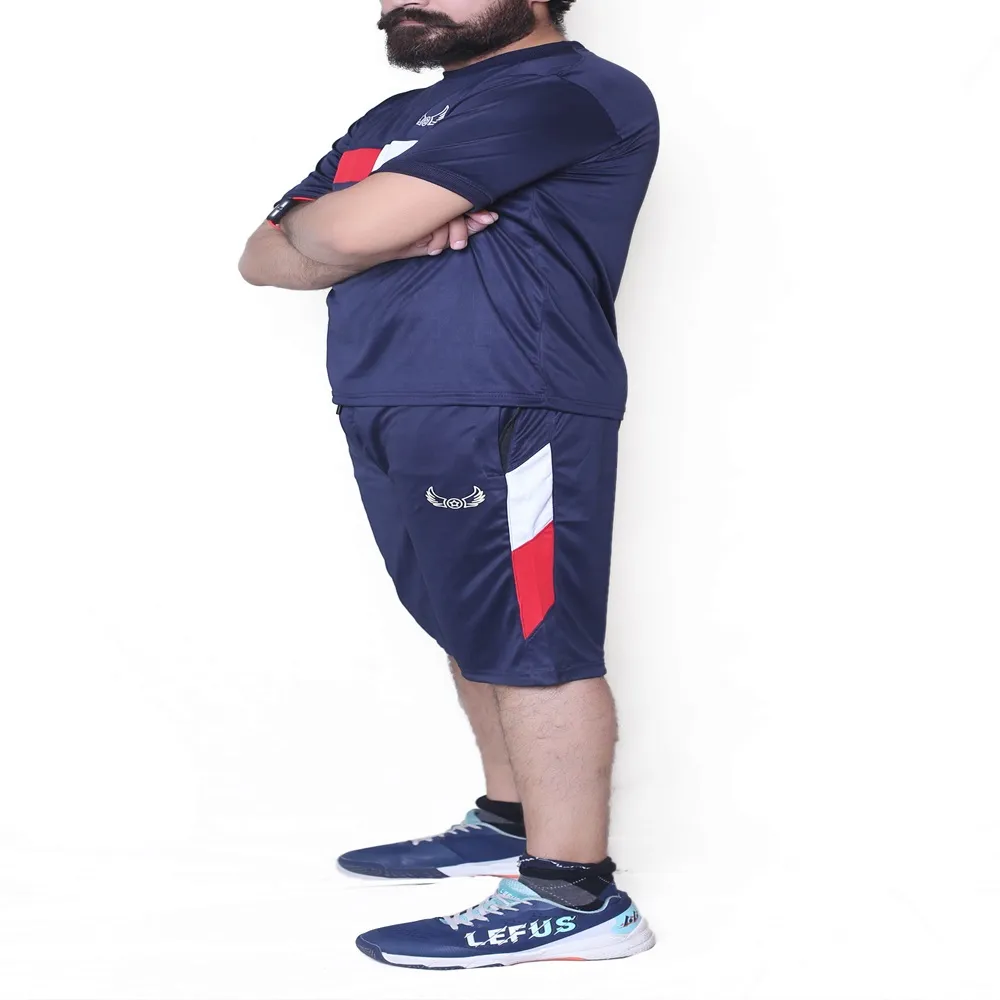 Blue with white Red stripe Active Tracksuits with Shorts