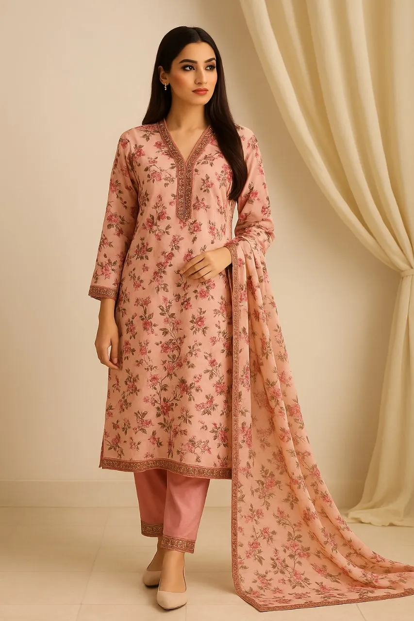 3 Piece Cotton Lawn Suit - Printed (Pret) AMP 07