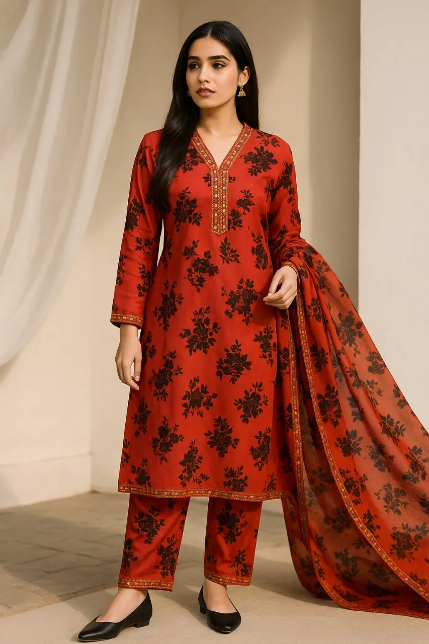 3 Piece Cotton Lawn Suit - Printed (Pret) AMP 09