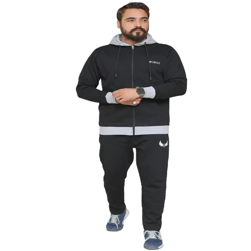 Winter Black Grey zipper Fleece Tracksuit