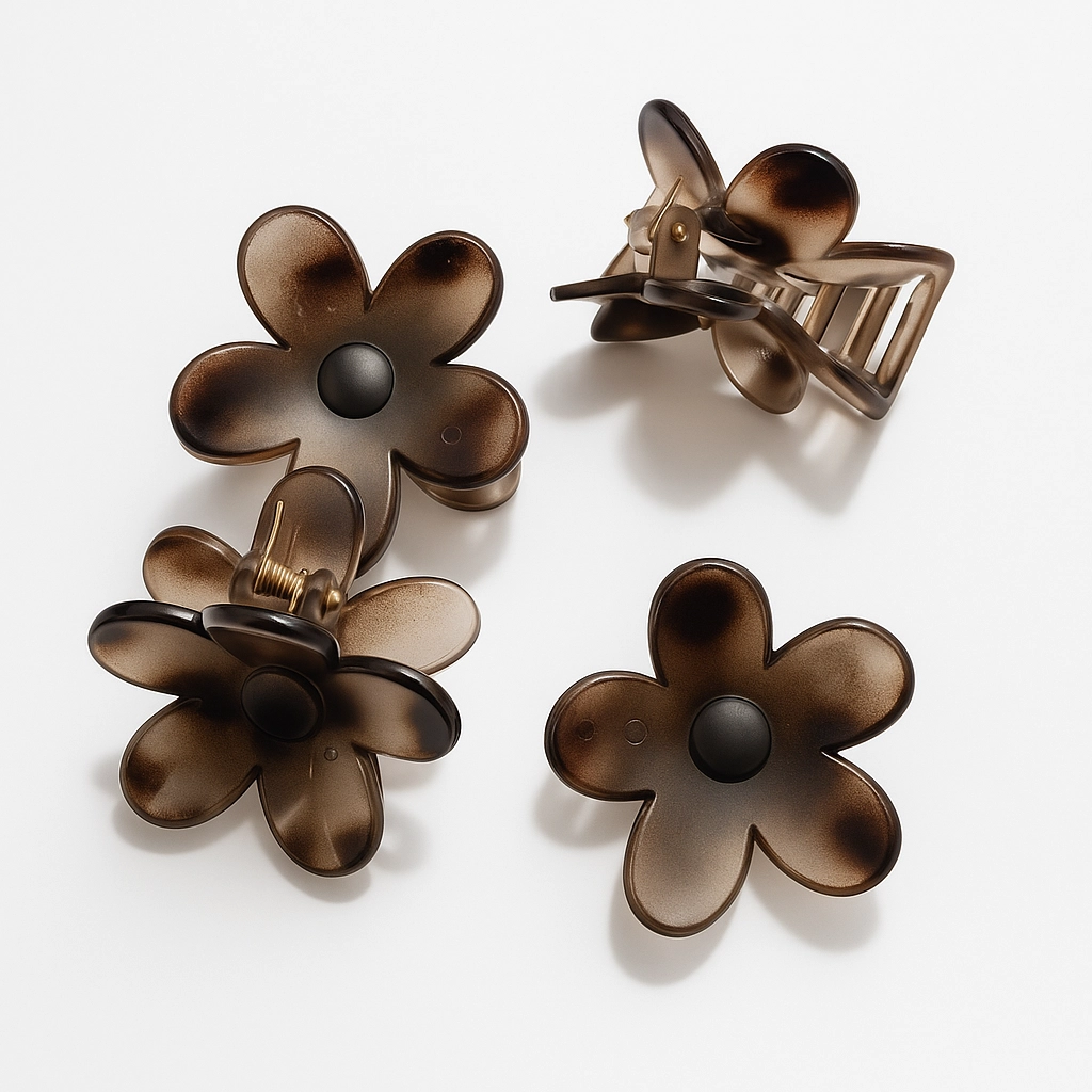 Matte Brown Flower Hair Clip Set