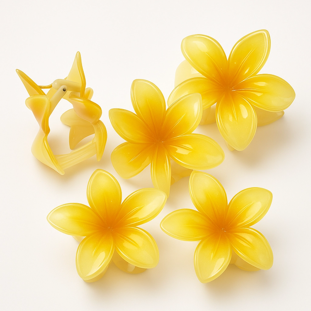 Yellow Plumeria Flower Hair Clip Set