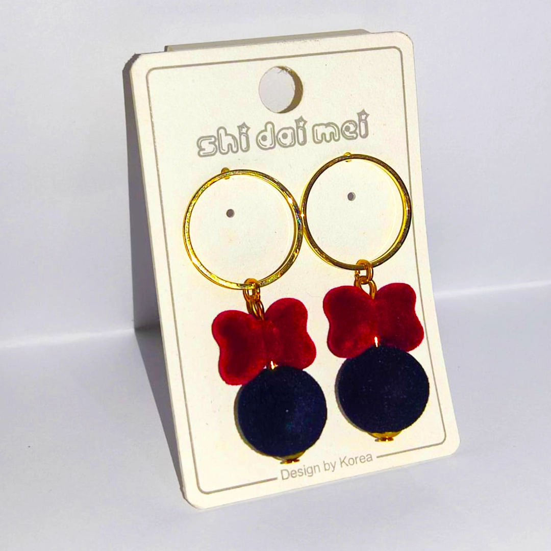 Velvet Bow & Bead Hoop Earrings