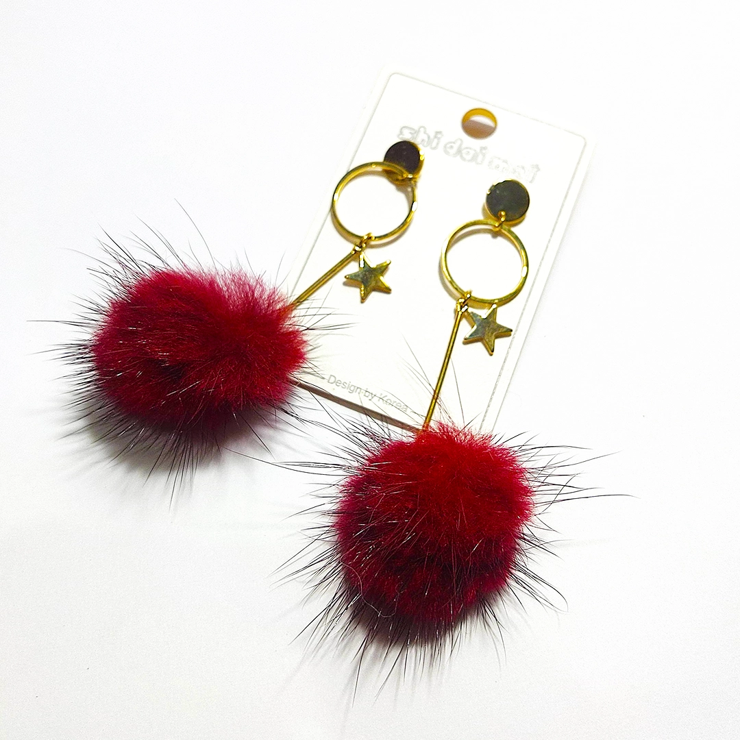 Starry Red Fur Hoop Earrings