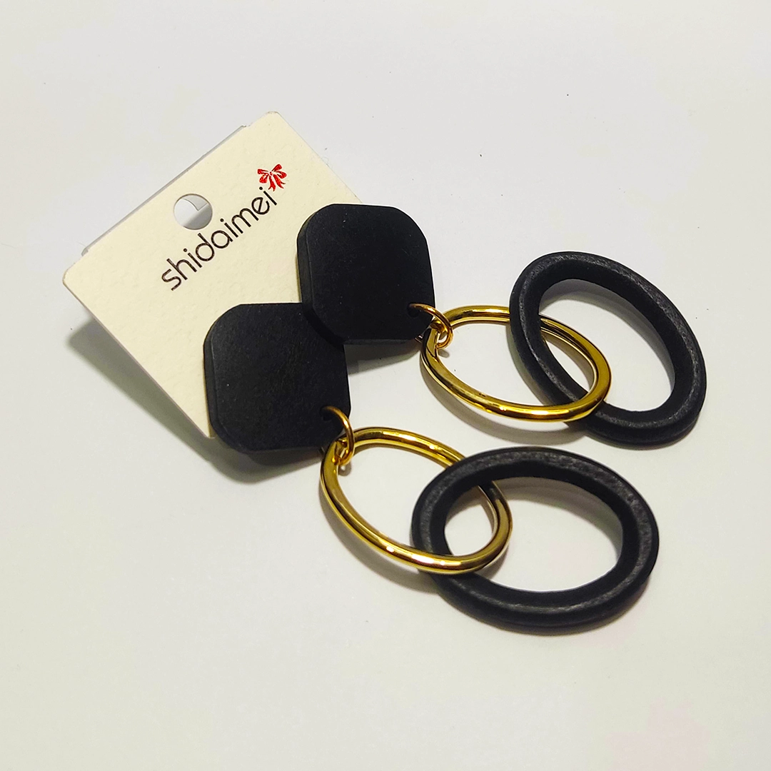 Black & Gold Geometric Link Earrings