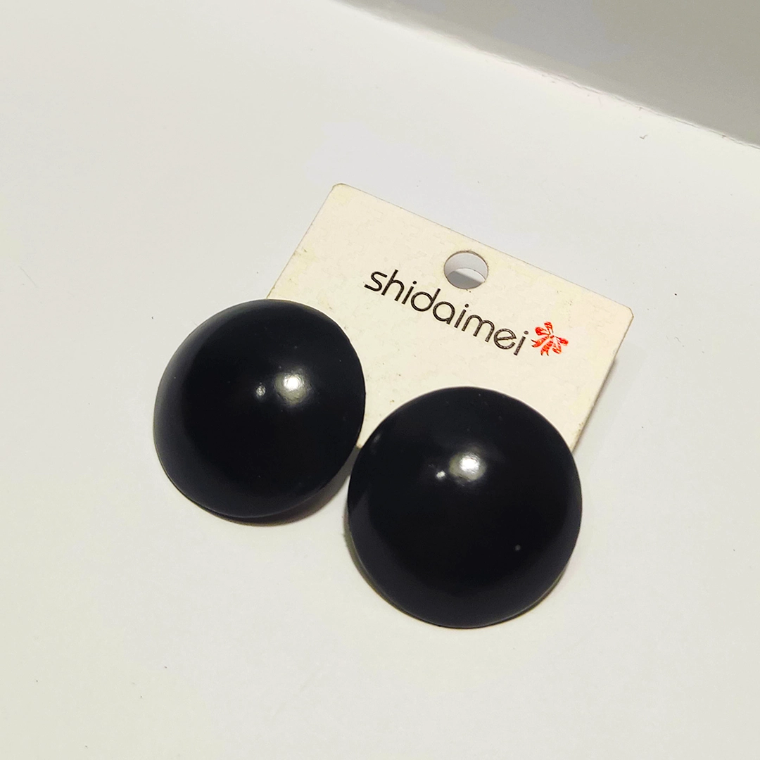 Classic Black Dome Stud Earrings