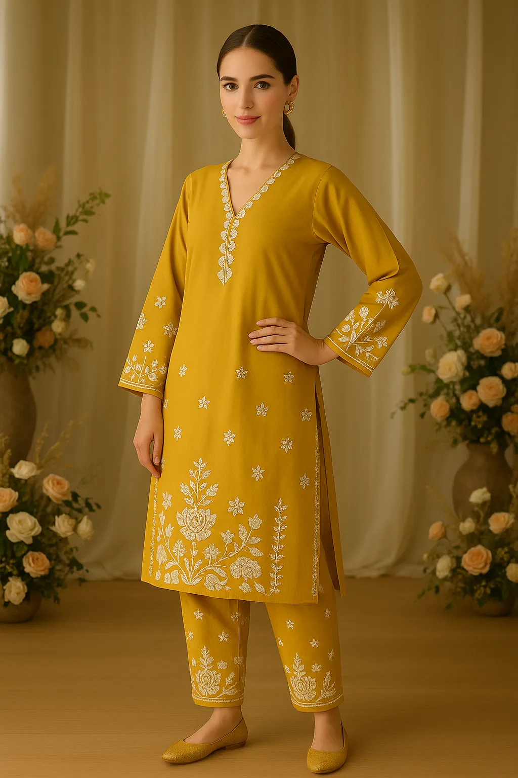 Mustard Yellow Cambric Cotton 2-Piece