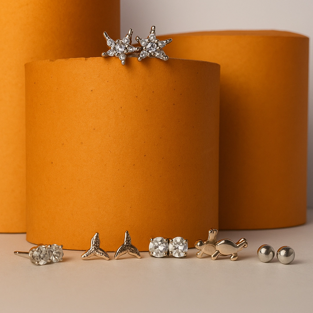 Shimmer & Charm Stud Earring Set (6 Pairs)