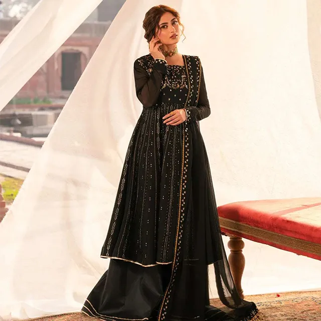 Black Embroidered Formal Suit for Women