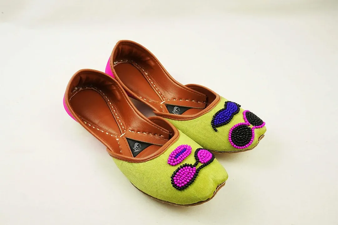 Mr and Mrs Green Khussa with Pink & Black Beadwork