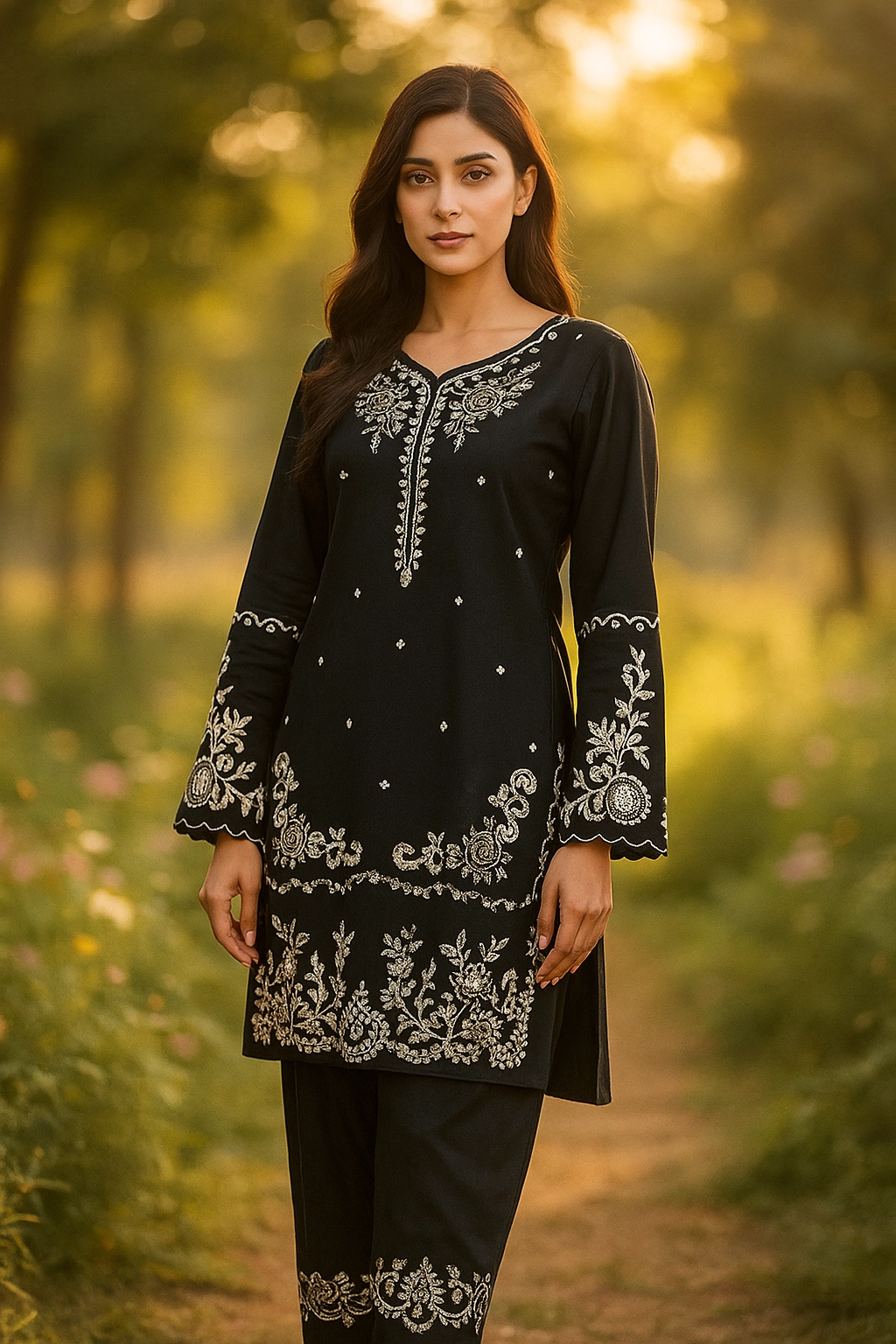 Midnight Elegance -2 Piece Embroidered Suit