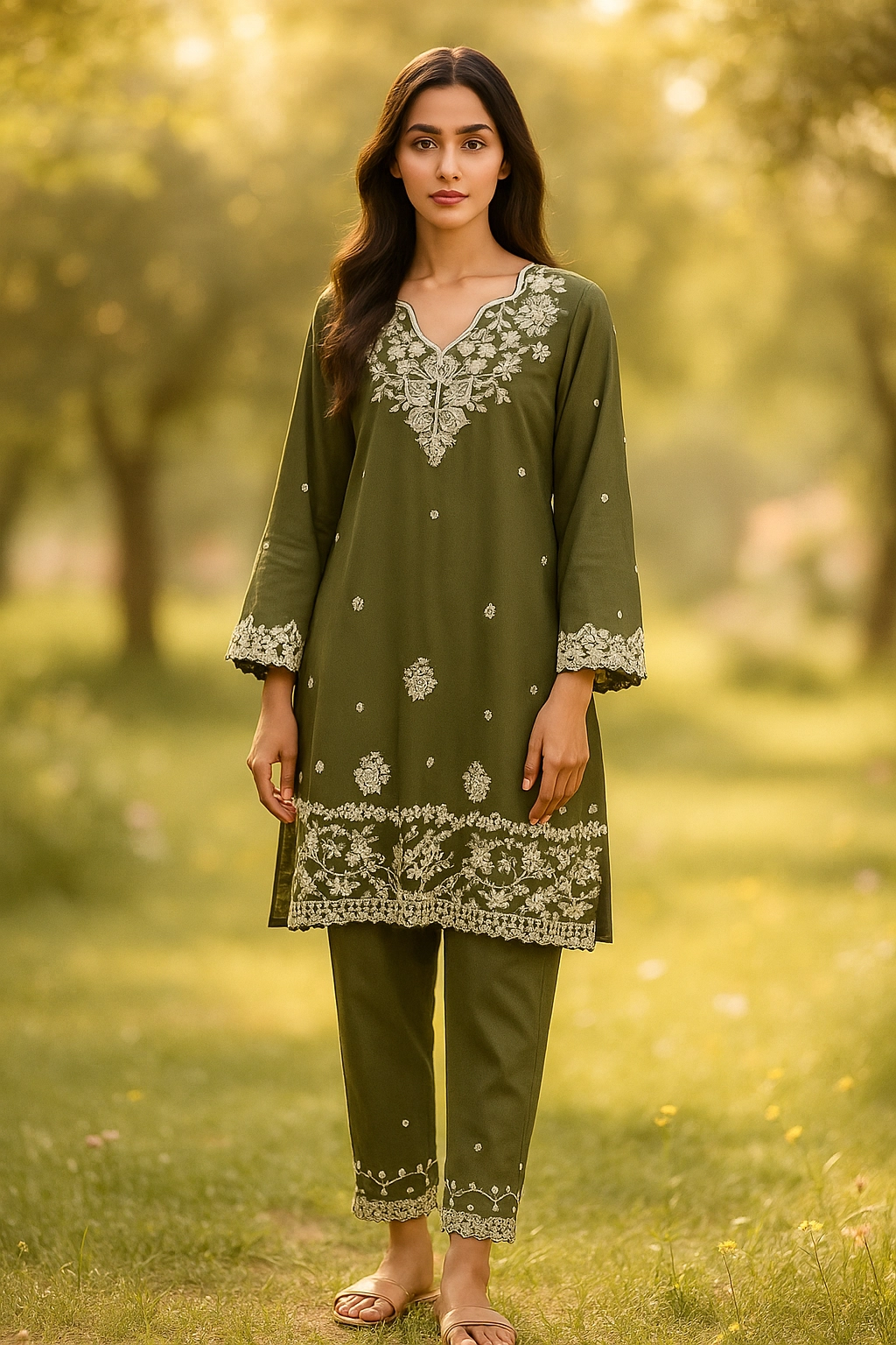 Olive Grace Embroidered 2-Piece