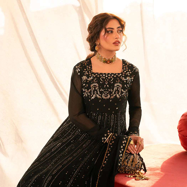 Black Embroidered Formal Suit for Women