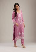 Mauve Threadwork Cotton Readymade Salwar Suit