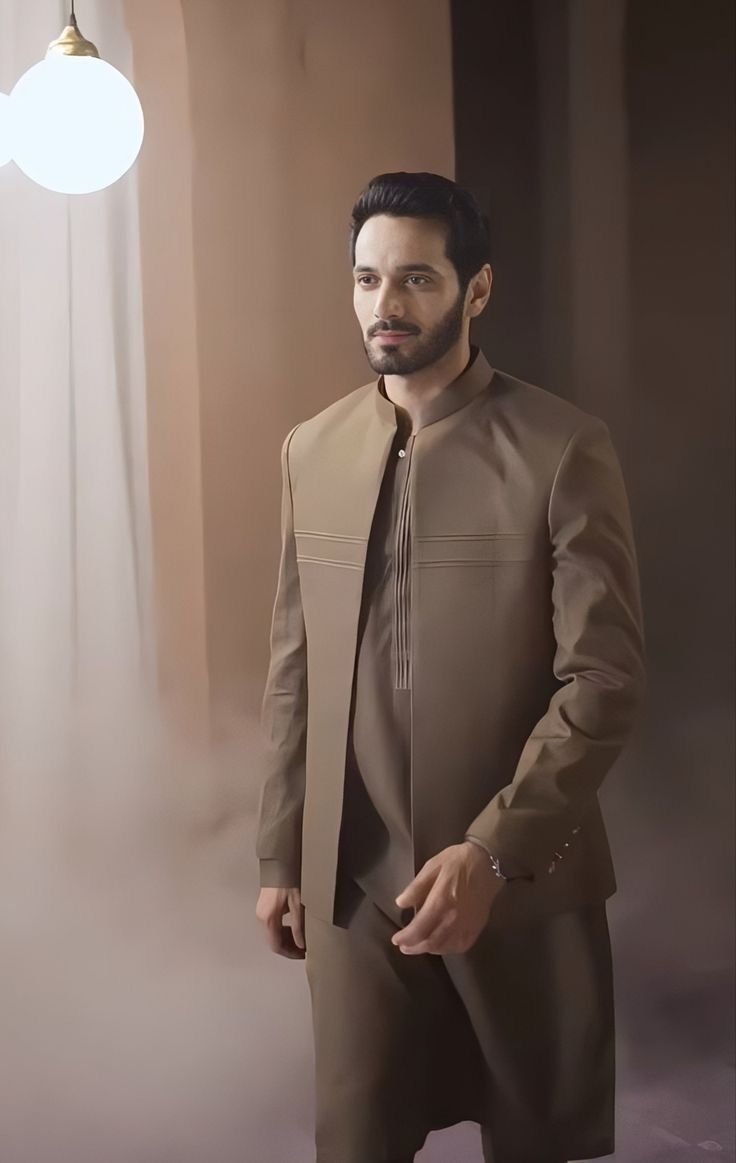 Elegant Brown Pakistani Dress Suit for Men