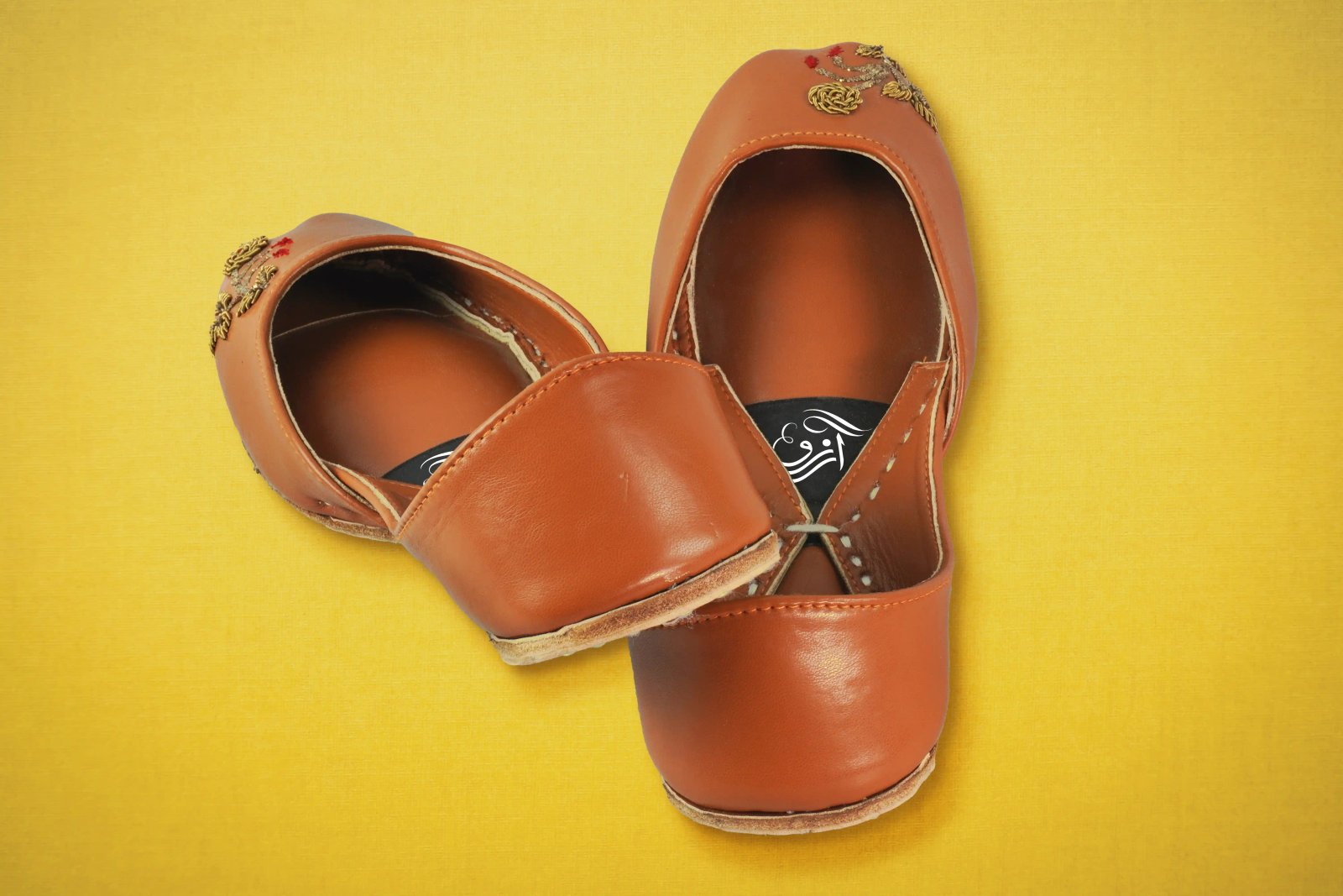 Elegant Tan Leather Khussa with Floral Embroidery