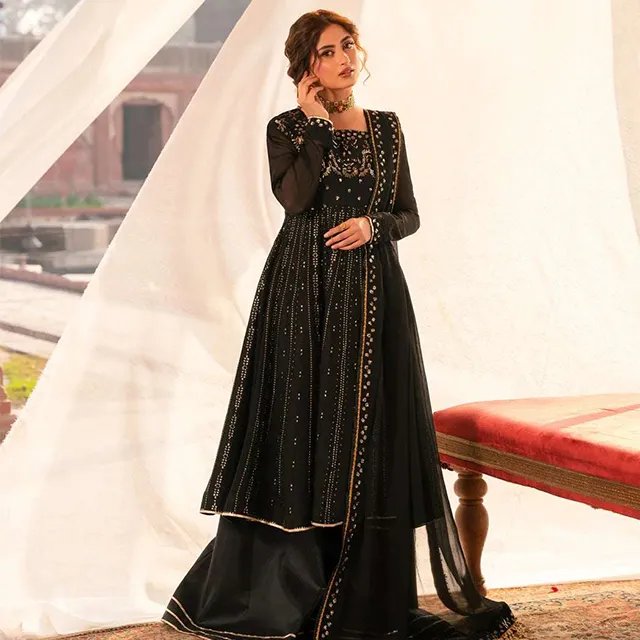 Black Embroidered Formal Suit for Women