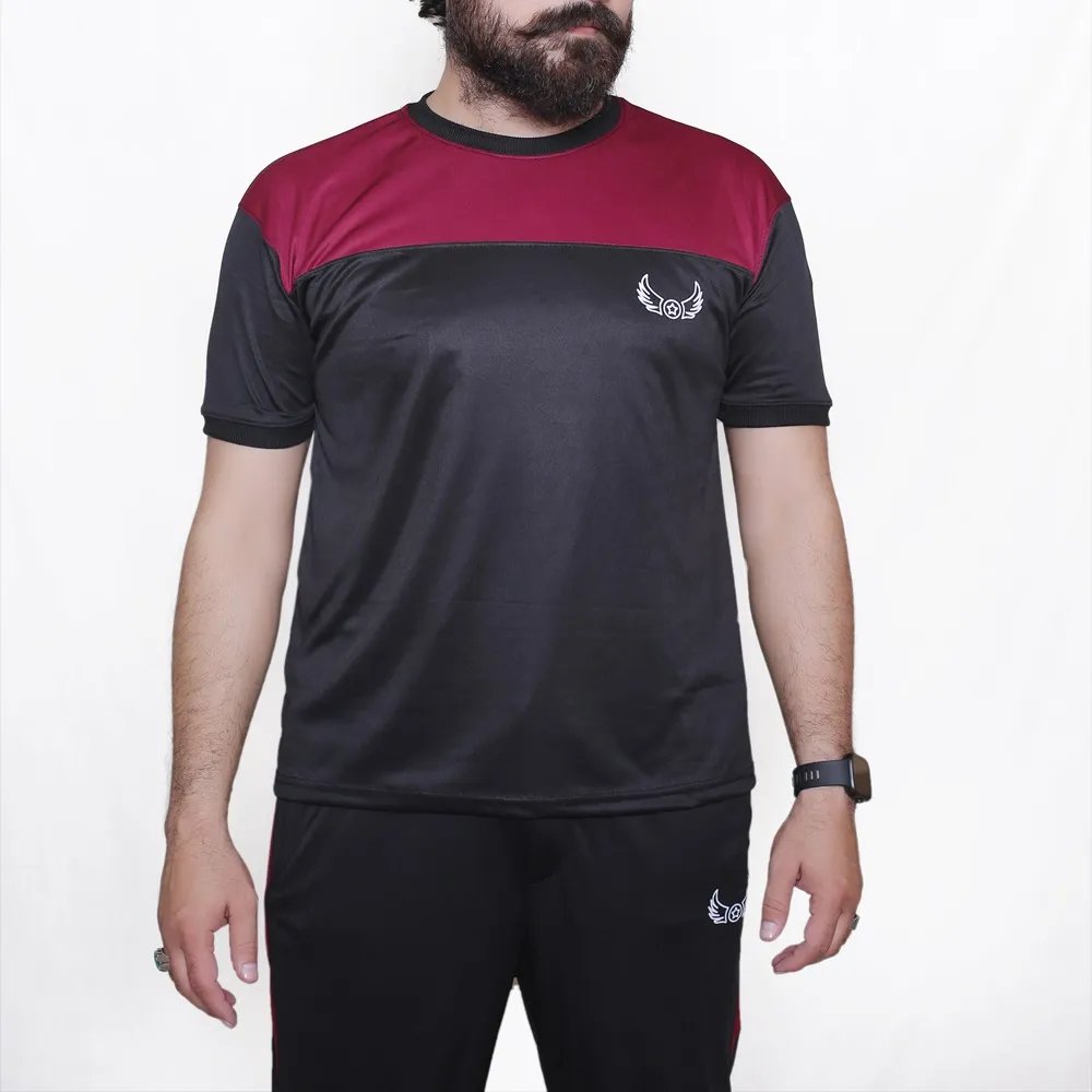 Maroon Black Active Tracksuits with Shorts