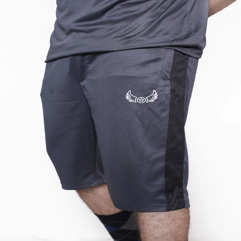 Grey Black Active Tracksuits with Shorts