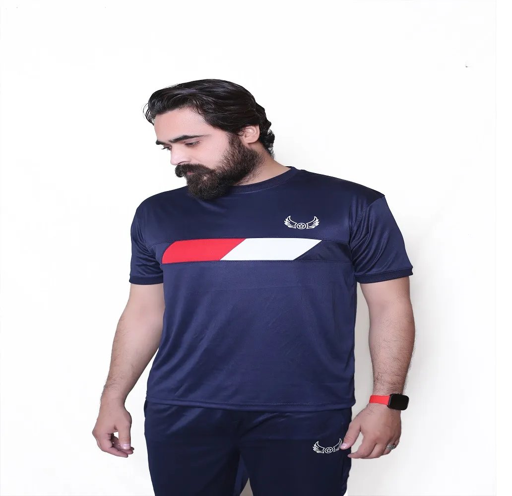 Blue with white Red stripe Active Tracksuits with Shorts