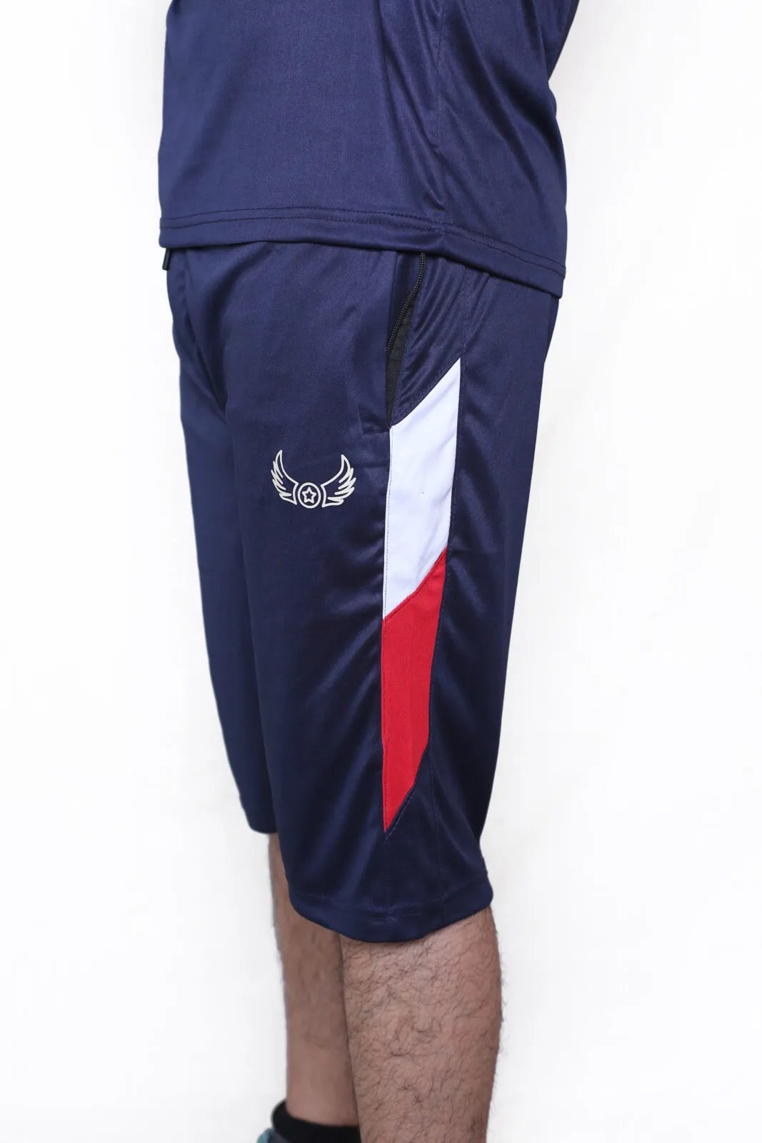 Blue with white Red stripe Active Tracksuits with Shorts