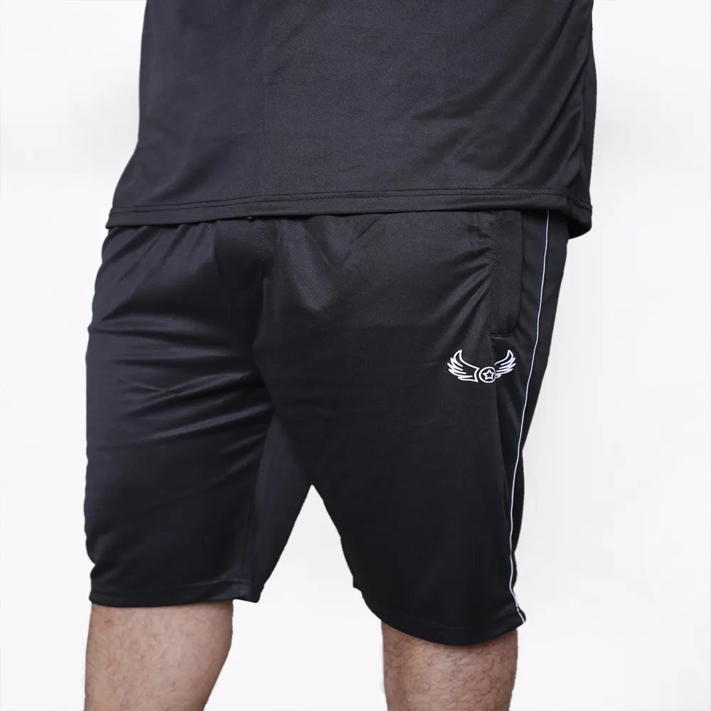 Black with white lining Active Tracksuits with Shorts