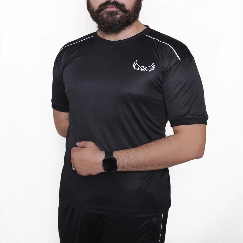 Black with white lining Active Tracksuits with Shorts