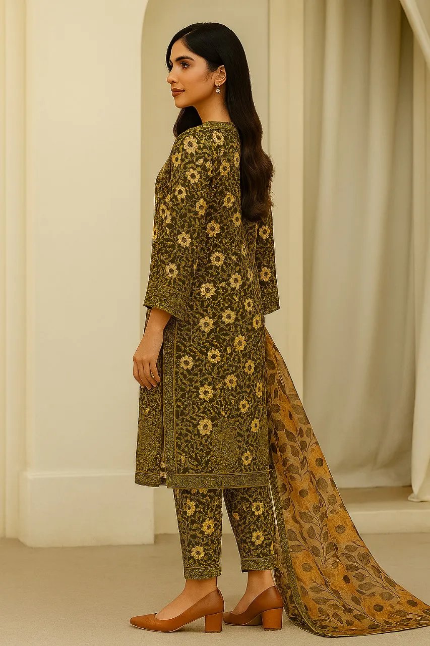 3 Piece Cotton Lawn Suit - Printed (Pret)