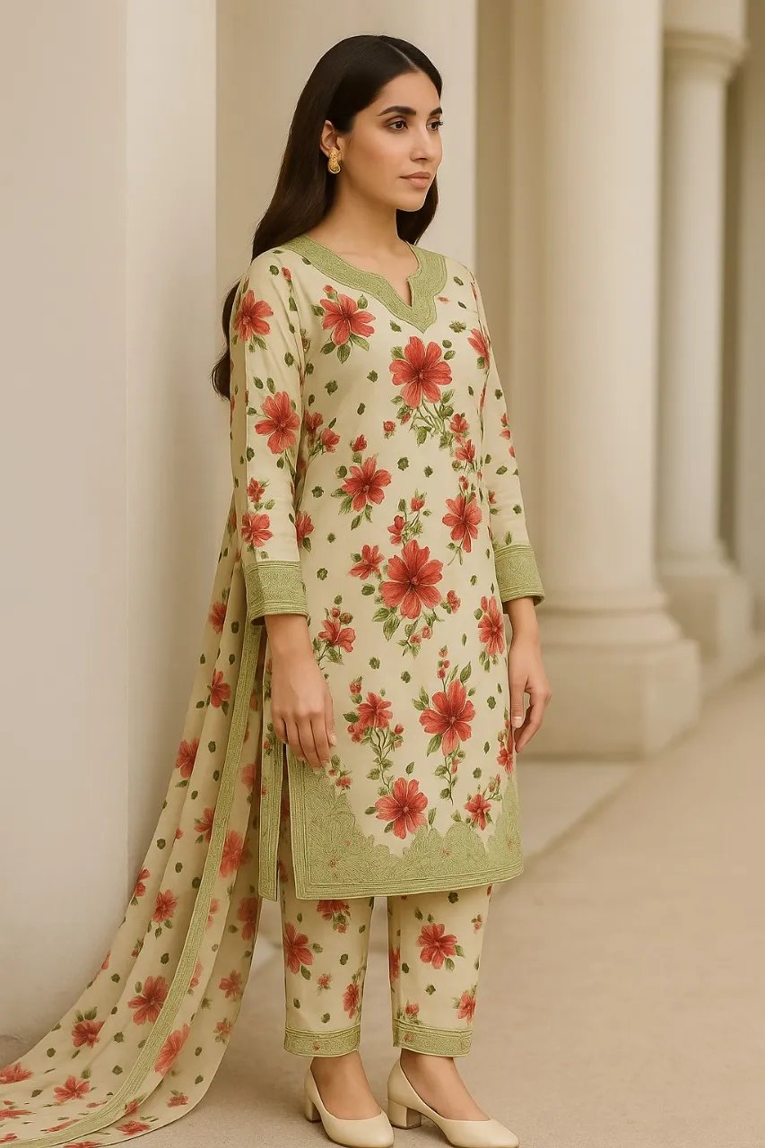 3 Piece Cotton Lawn Suit - Printed (Pret) AMP 02