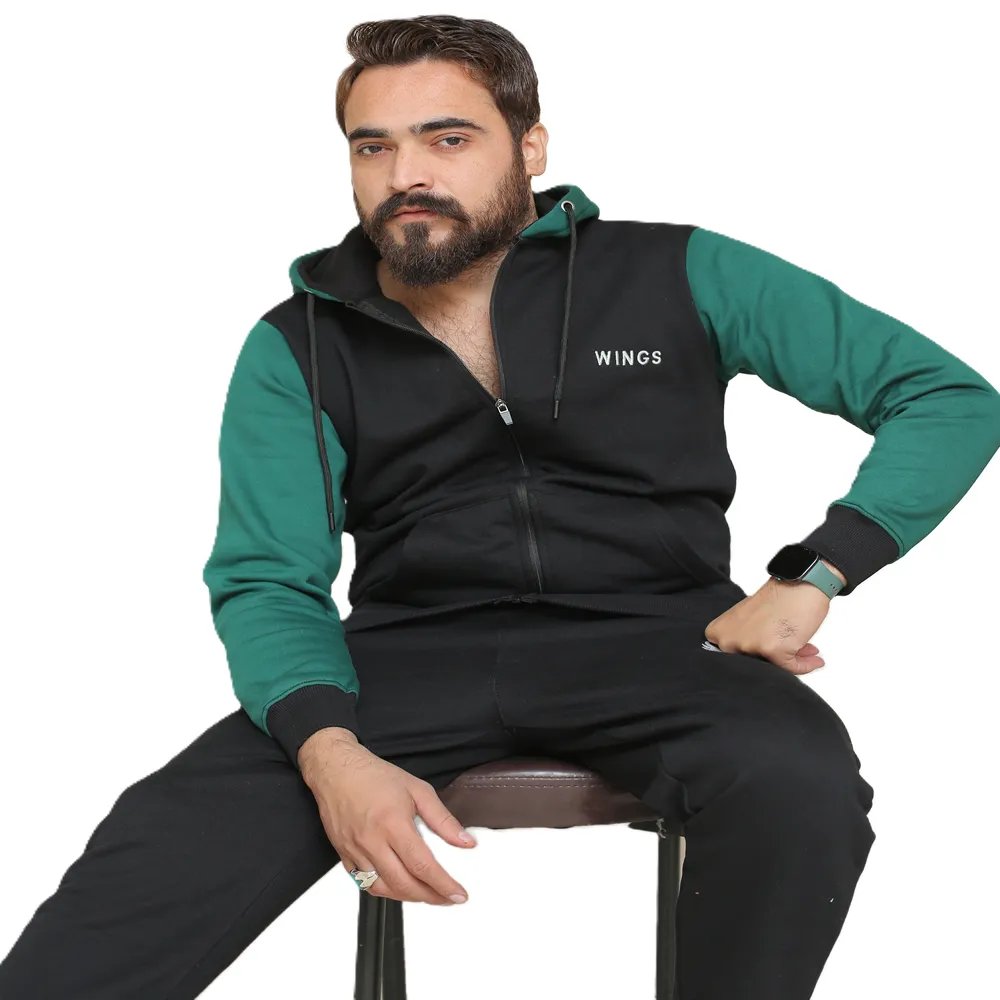 Winter Green Black zipper Fleece Tracksuit
