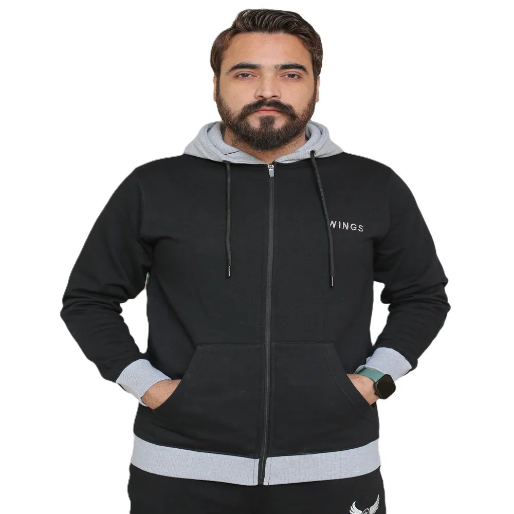 Winter Black Grey zipper Fleece Tracksuit