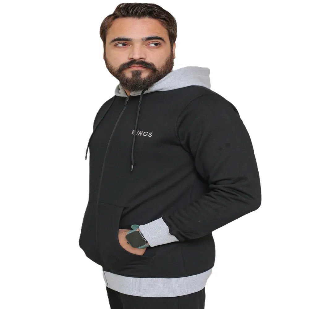 Winter Black Grey zipper Fleece Tracksuit