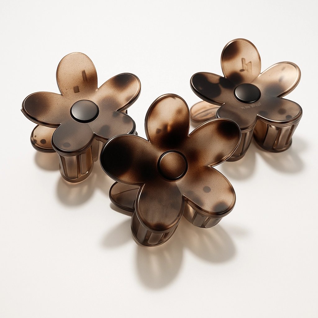 Matte Brown Flower Hair Clip Set