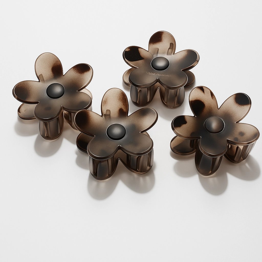 Matte Brown Flower Hair Clip Set
