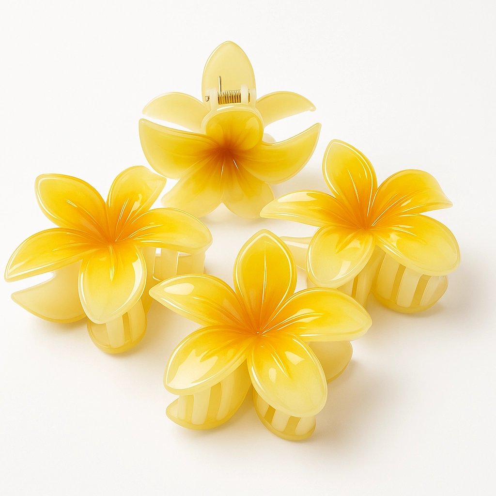Yellow Plumeria Flower Hair Clip Set