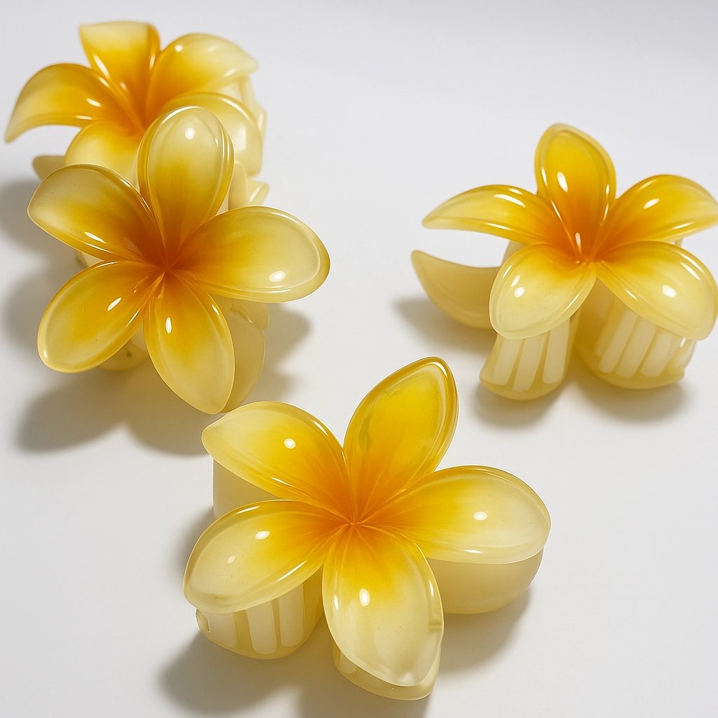 Yellow Plumeria Flower Hair Clip Set