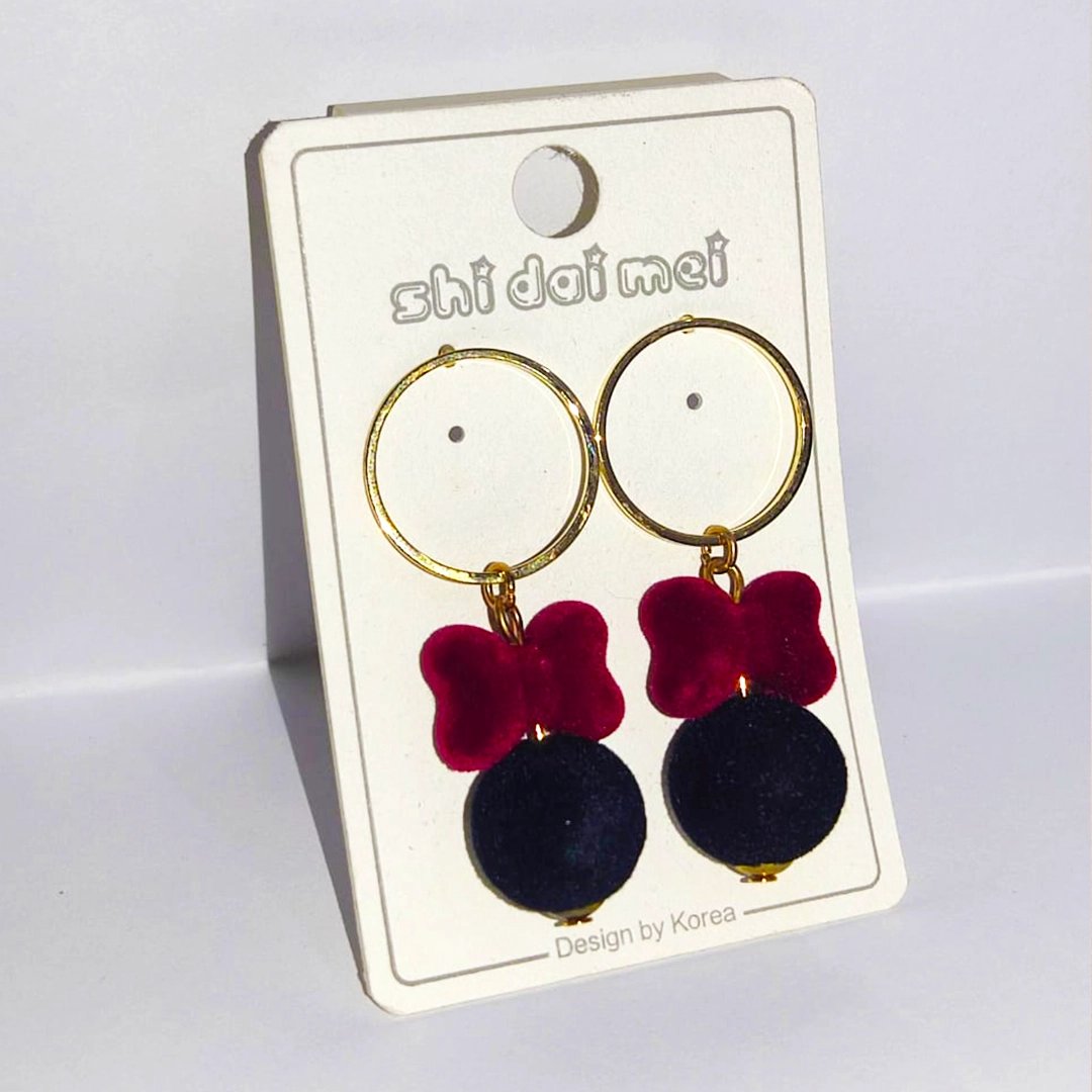 Velvet Bow & Bead Hoop Earrings