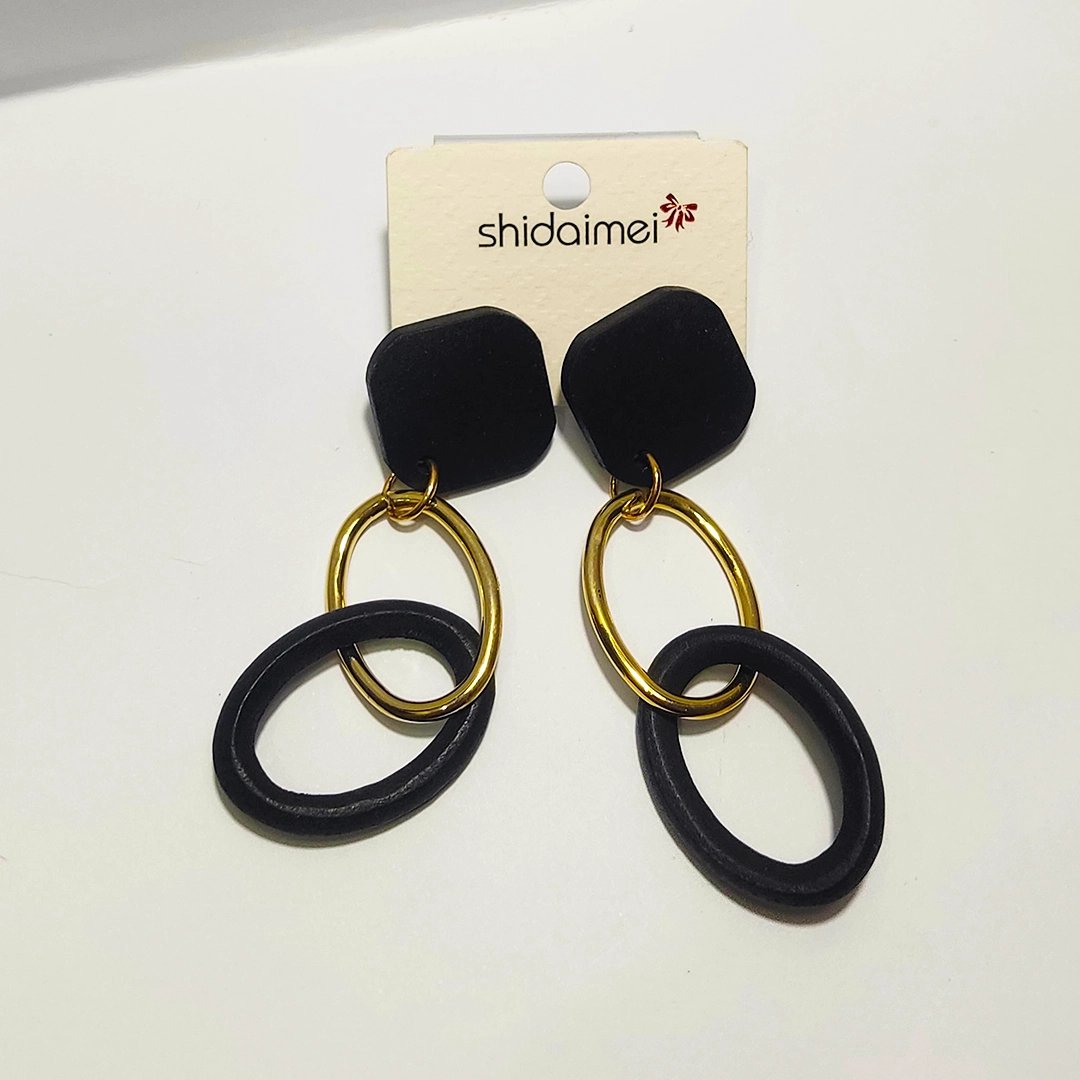 Black & Gold Geometric Link Earrings